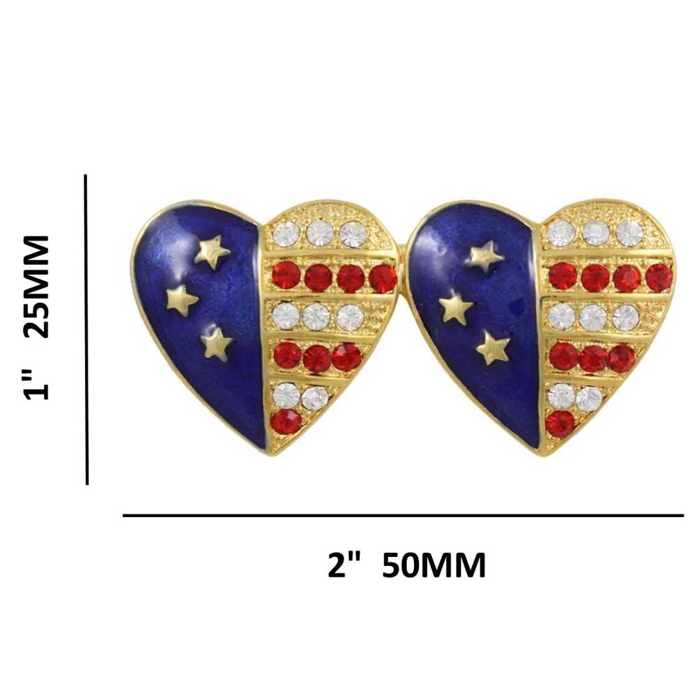 Gold Double Patriotic Hearts Brooch Pin with measurements - Lilylin Designs