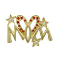 Gold with Red Crystal Elongated Heart MOM Brooch Pin - Lilylin Designs
