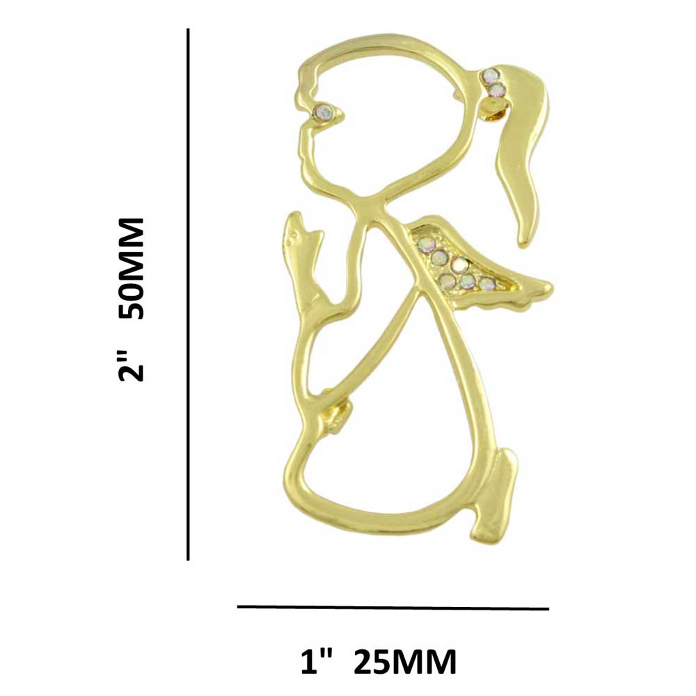 Praying Angel with Crystal Wings Brooch Pin in Gold with measurements - Lilylin Designs