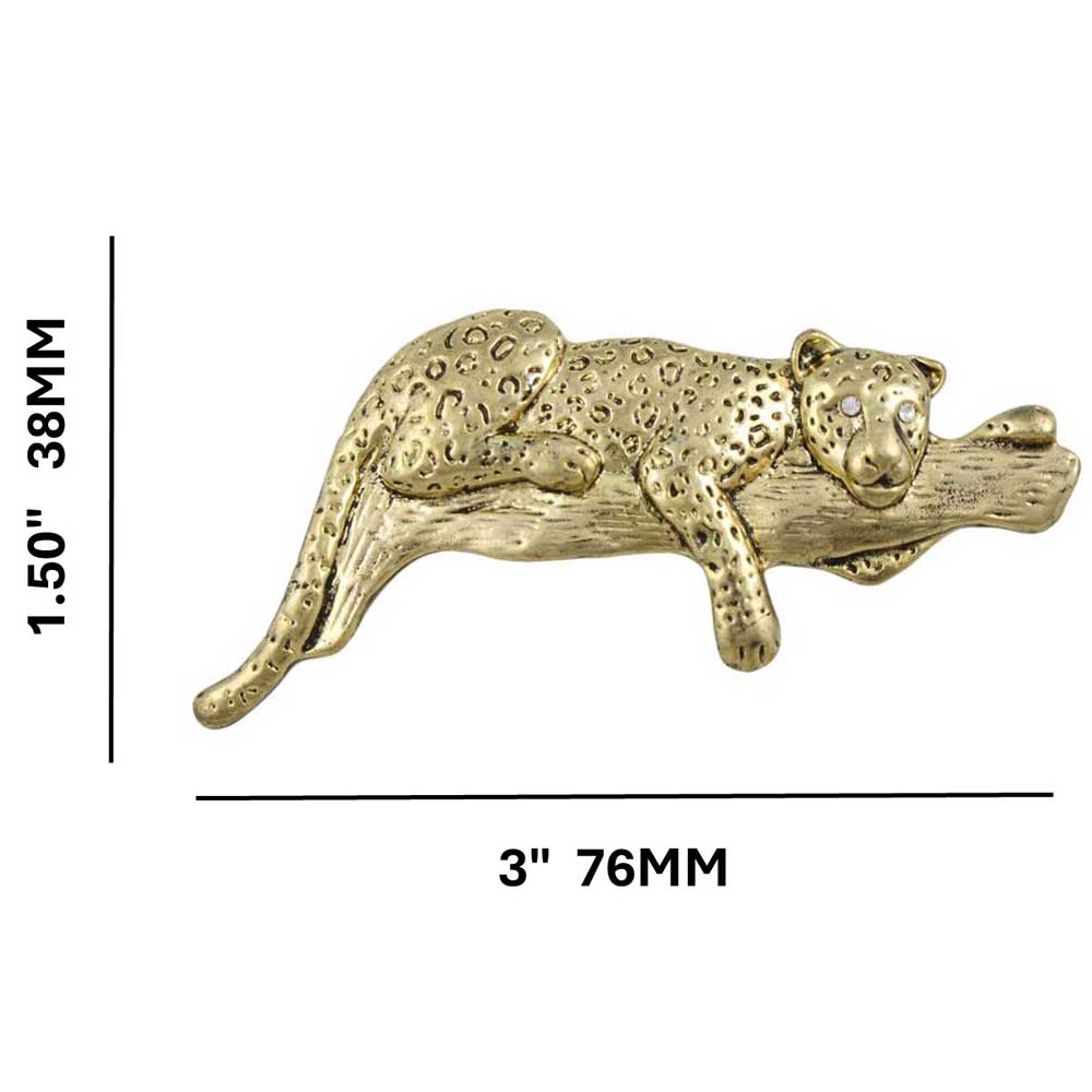 Cheetah Resting on Tree Branch Brooch Pin shown with measurements - Lilylin Designs