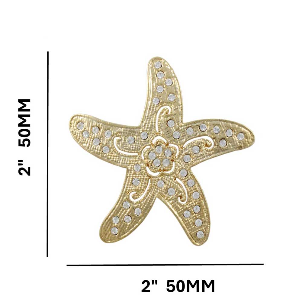 Gold Starfish with Clear Crystals and Flower Brooch Pin with measurements - Lilylin Designs