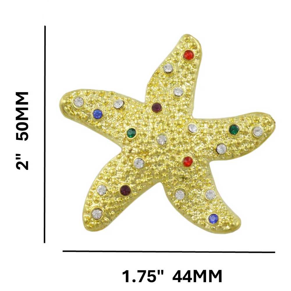 Starfish with Clear and Colored Crystals Brooch Pin with measurements - Lilylin Designs
