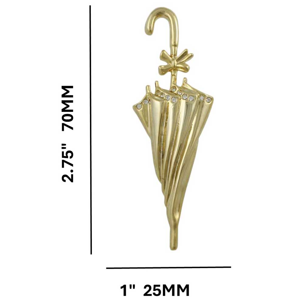 Umbrella with Bow and Crystal Trim Brooch Pin with measurements - Lilylin Designs