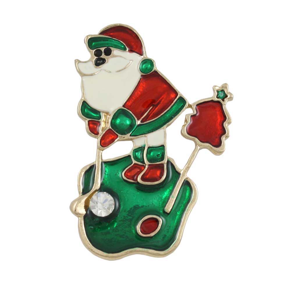 Golfing Santa with Crystal Golf Ball Christmas Brooch Pin - Lilylin Designs
