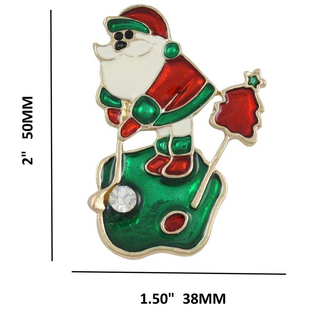 Golfing Santa with Crystal Golf Ball Christmas Brooch Pin with measurements - Lilylin Designs