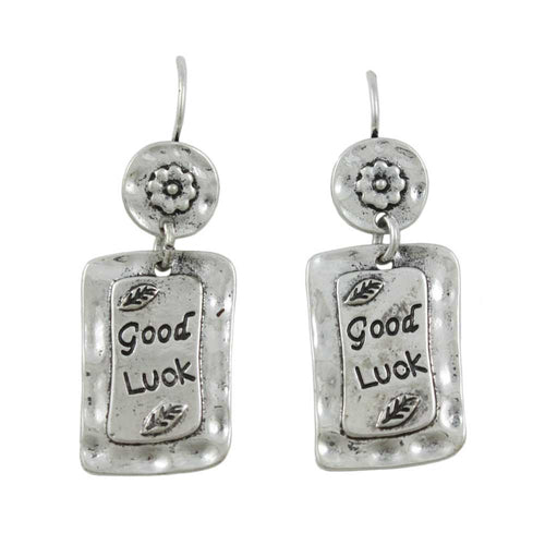 Antiqued Hammered Silver - tone Good Luck Pierced Earring - MEC150 - Lilylin Designs