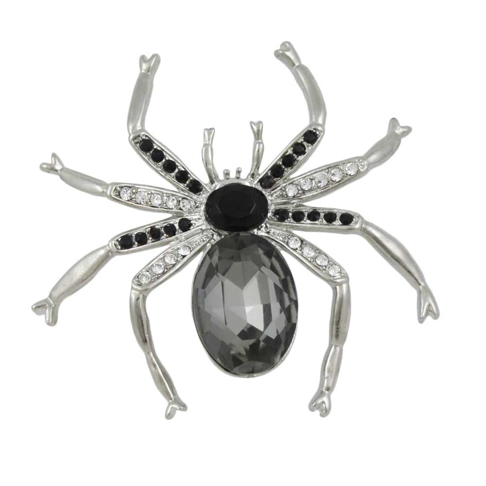 Silver - tone with Black Diamond Crystal Spider Brooch Pin - PRI302 - Lilylin Designs