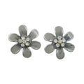 Gray and Blue Enamel Daisy with Crystals Pierced Earring - PRL909E - Lilylin Designs