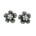 Gray and Blue Flower with Crystal Daisy Pierced Earring - Lilylin Designs