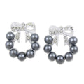 Gray Pearl Wreath with White Crystal Bow Pierced Earring - PRE004 - Lilylin Designs