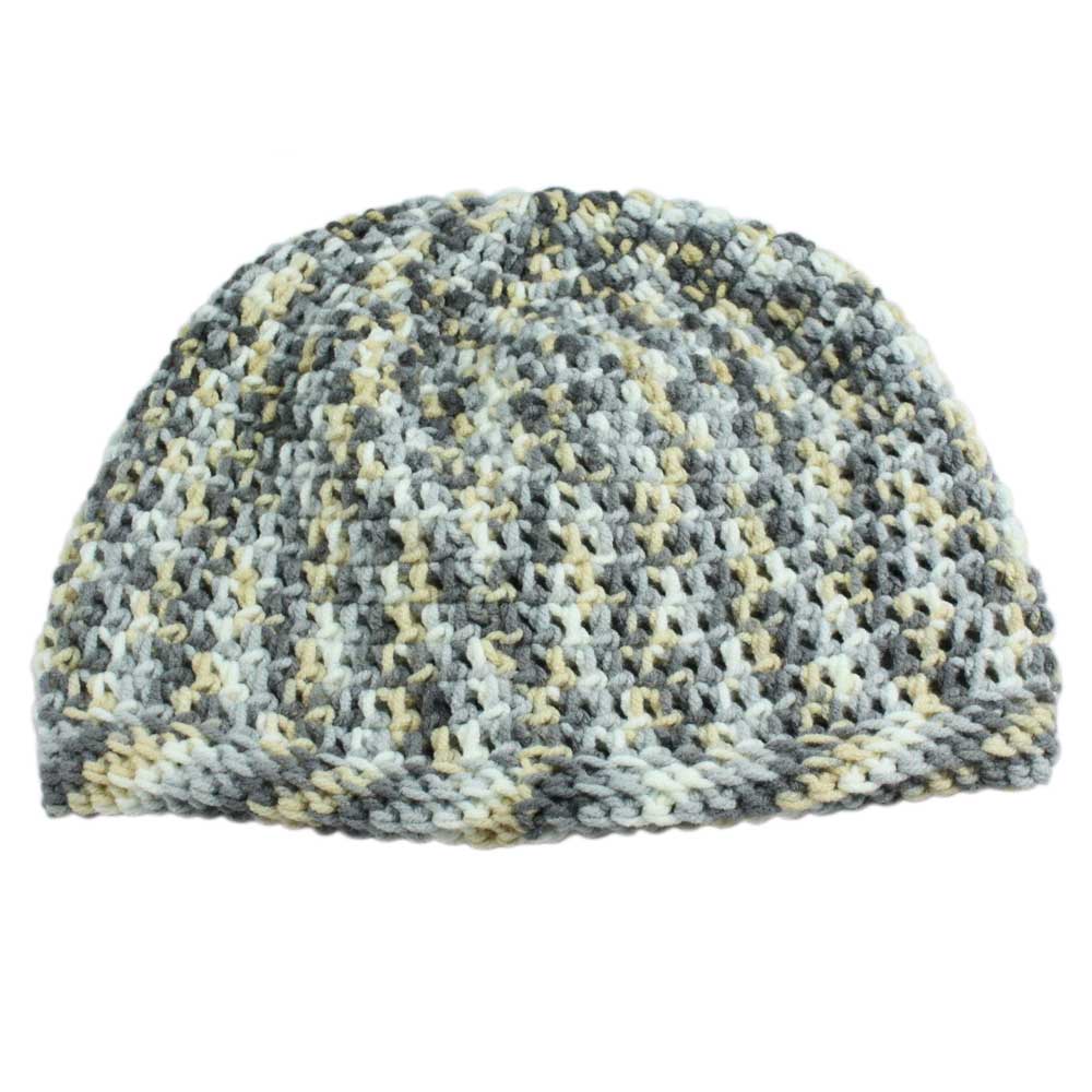 Gray White Yellow Crochet Beanie Hat Medium/Large - JMCH16ML - Lilylin Designs