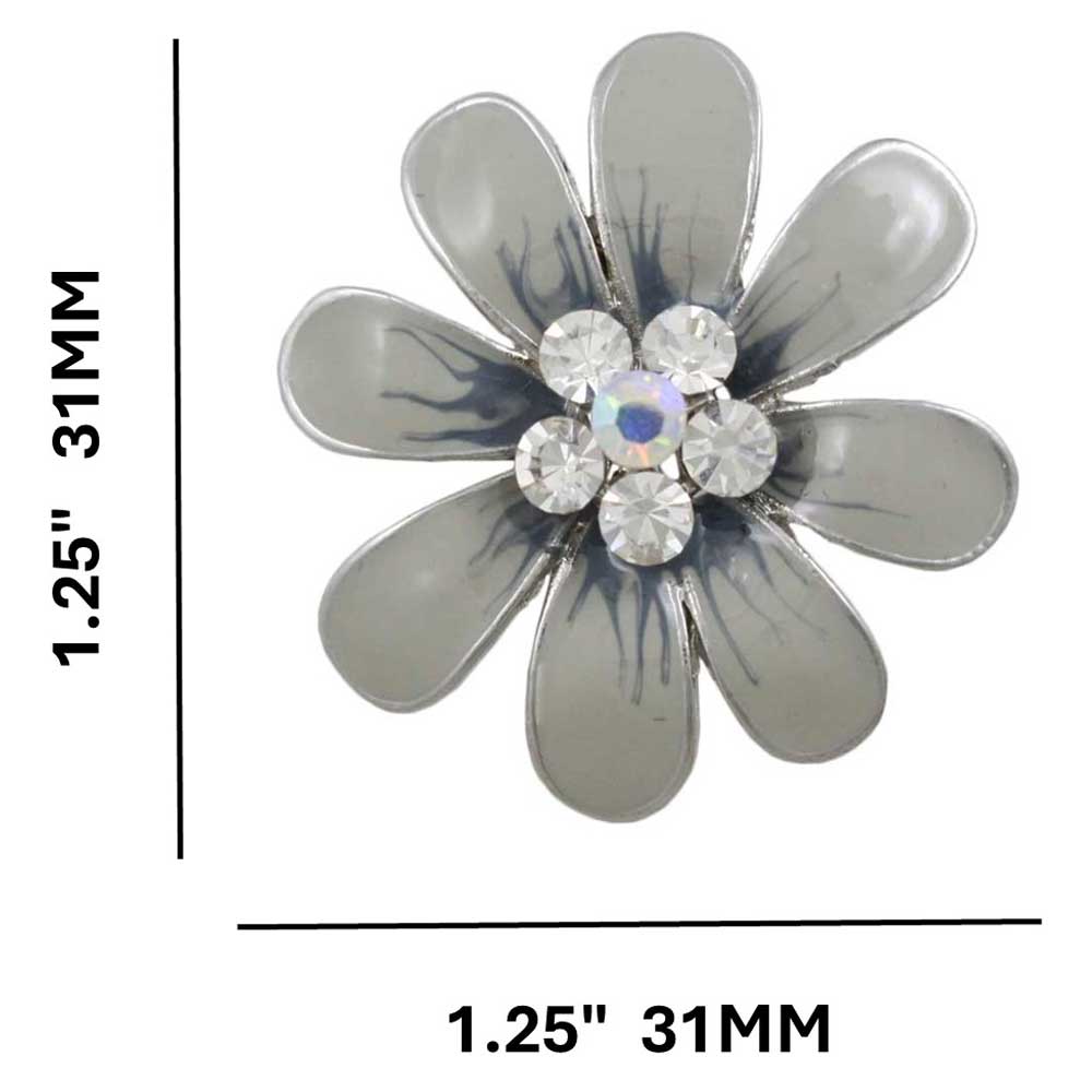 Gray and Blue Enamel Daisy with Crystals Flower Brooch Pin with measurements - Lilylin Designs