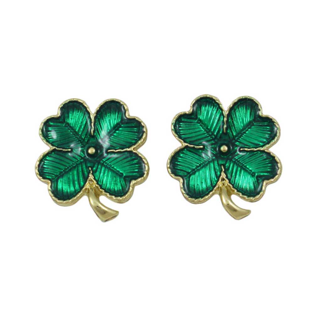 Green Enamel Lucky 4 Leaf Clover Pierced Earring  - Lilylin Designs