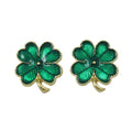 Green Enamel Lucky 4 Leaf Clover Pierced Earring  - Lilylin Designs