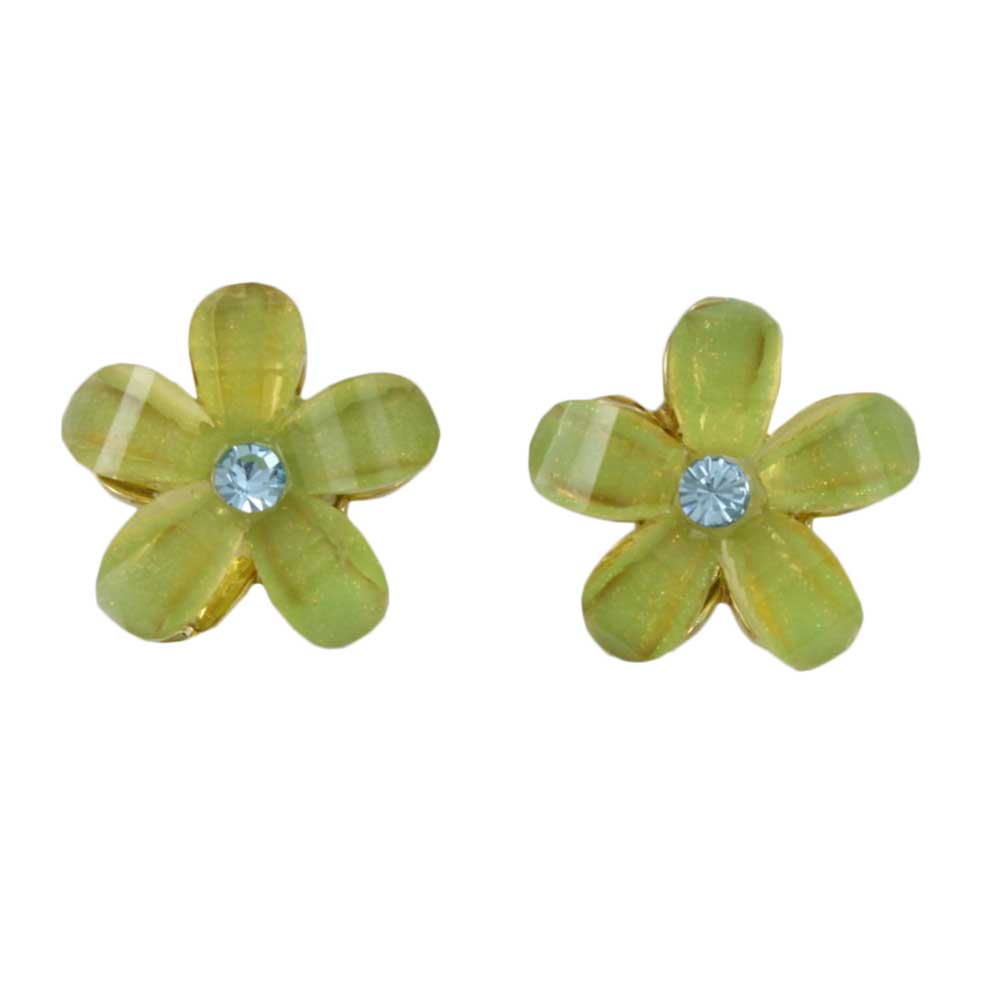 Green Daisy Flower with Blue Center Pierced Earring - Lilylin Designs