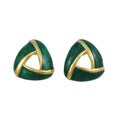 Green Enamel Open Triangle with Gold Pierced Earring - EQ203GN - Lilylin Designs