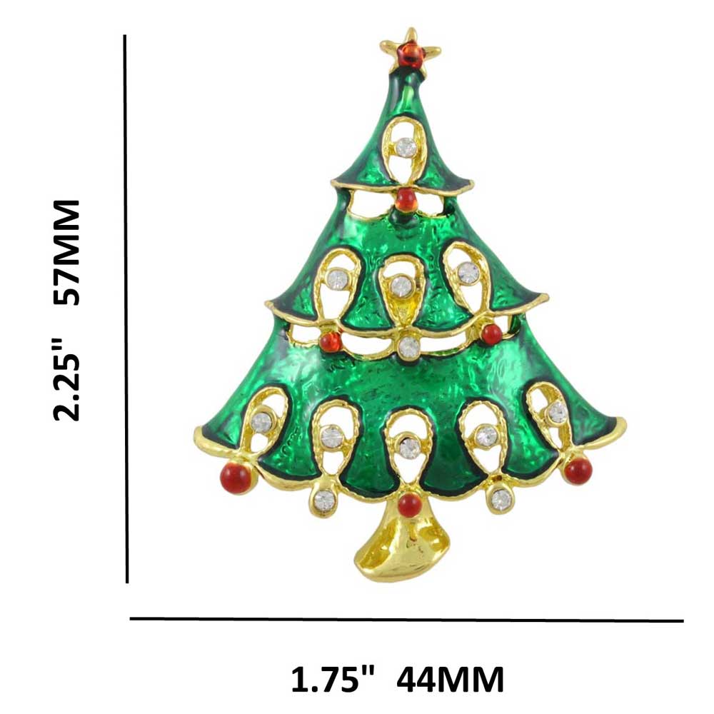 Green Enamel Christmas Tree Brooch Pin with measurements - Lilylin Designs