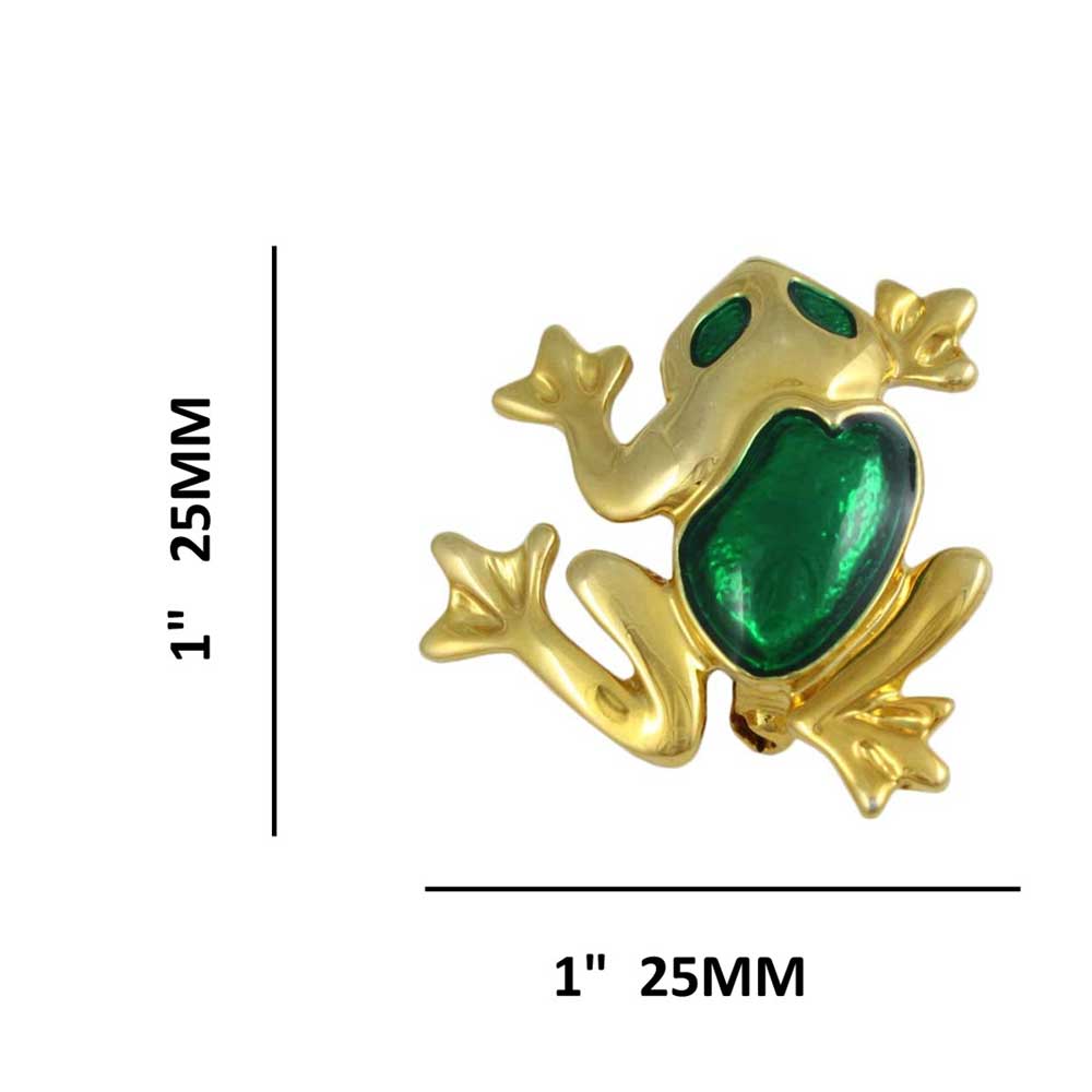 Frog with Green Enamel Back and Eyes Brooch Pin with measurements - Lilylin Designs