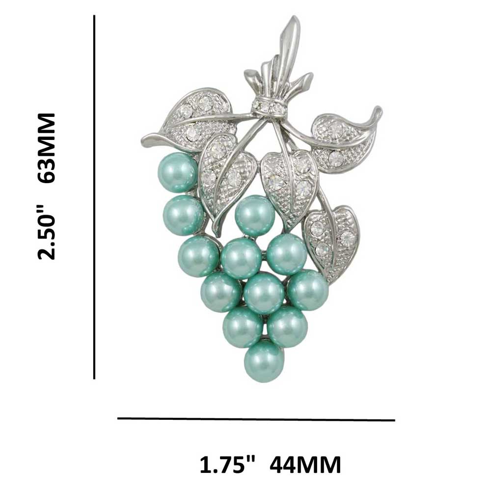Green Pearl Grapes with Crystal Leaves Brooch Pin with measurements - Lilylin Designs