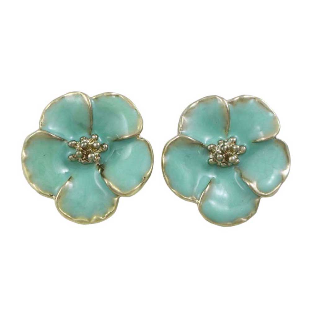 Teal Flower Outlined in Gold Pierced Earring - HPB442E - Lilylin Designs