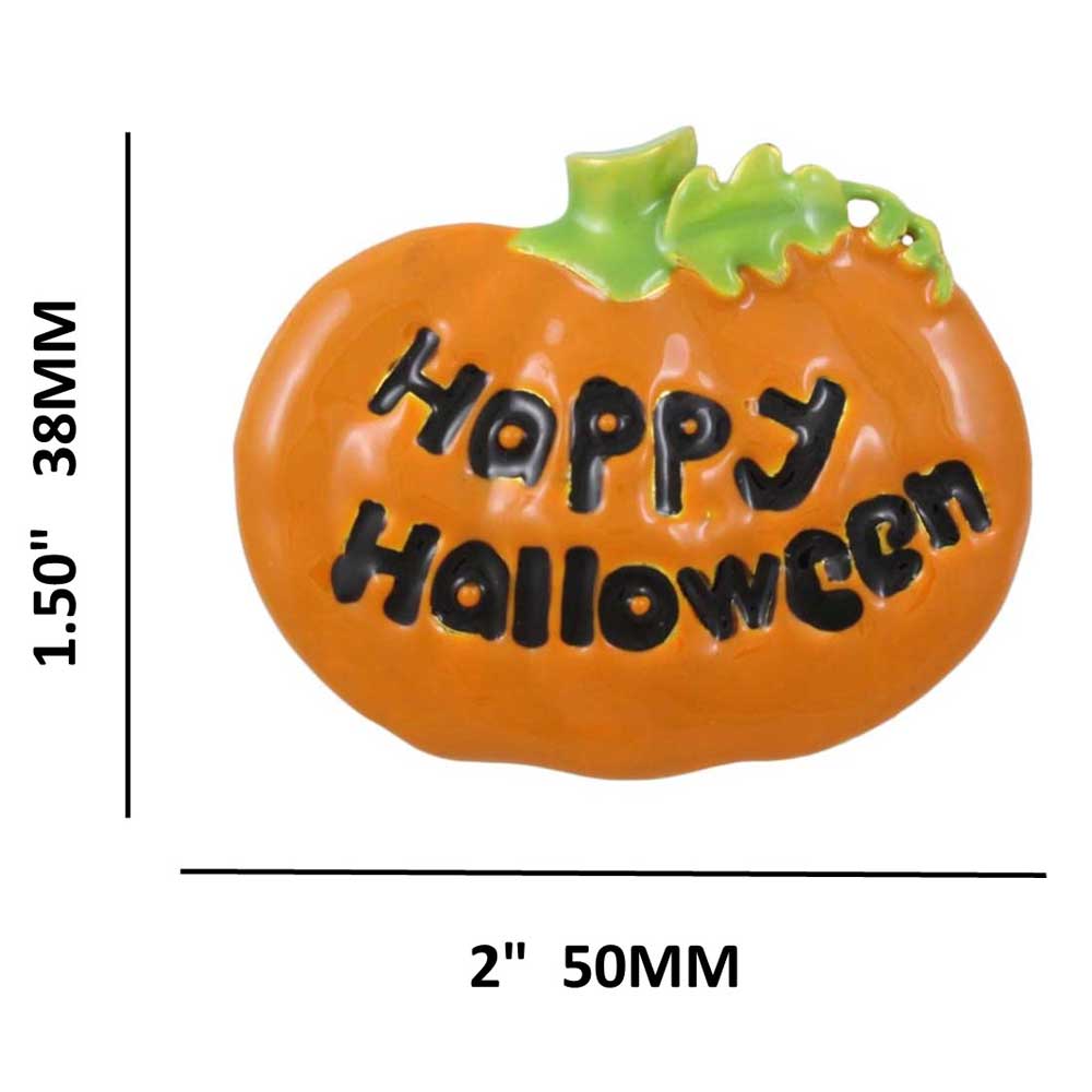 Happy Halloween Orange Enamel Pumpkin Brooch Pin with measurements - Lilylin Designs