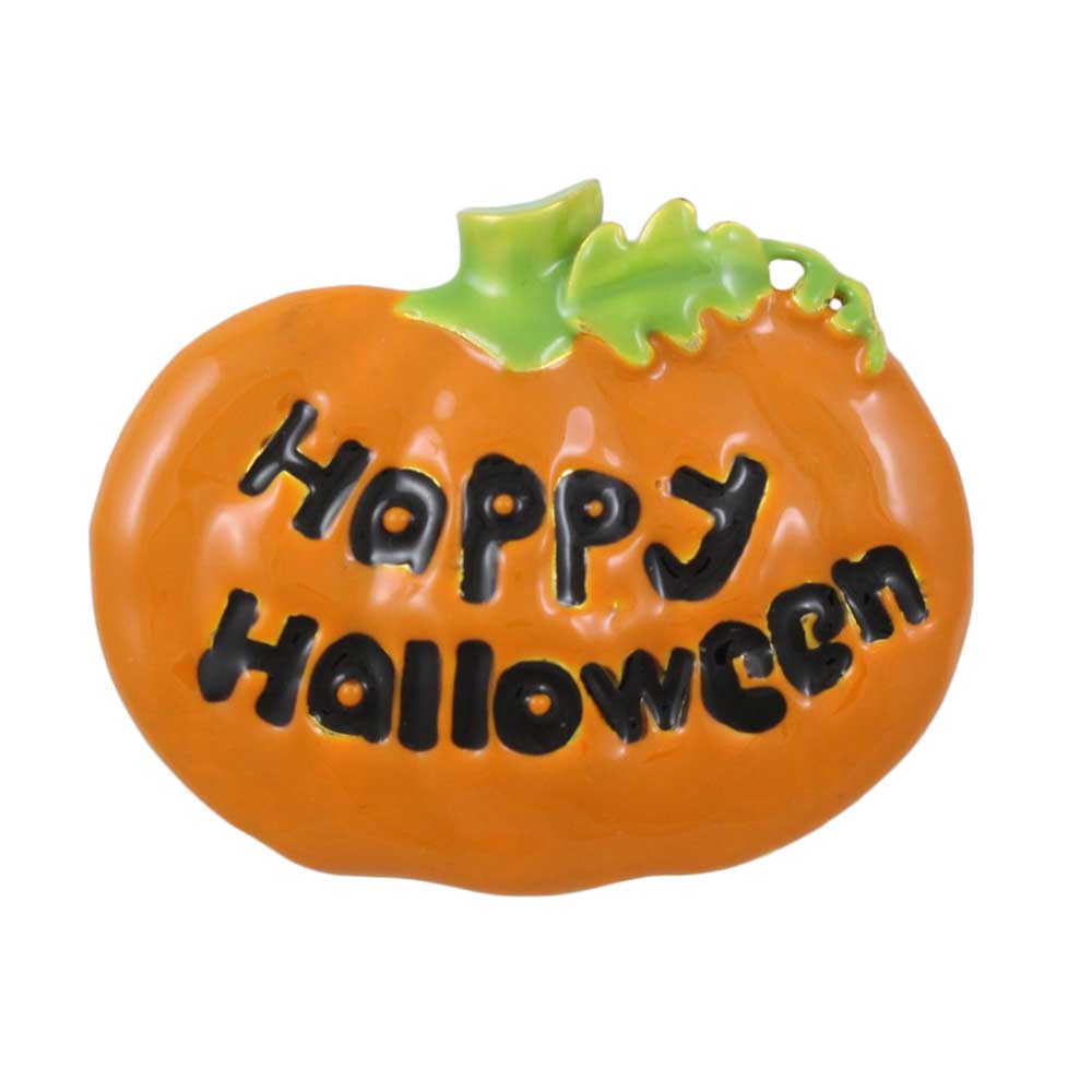 "Happy Halloween" Orange Enamel Pumpkin Brooch Pin - Lilylin Designs
