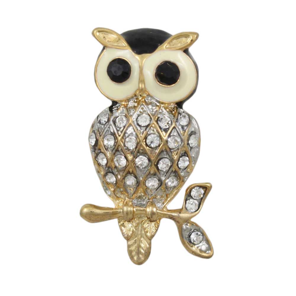 Black and cream harlequin crystal owl brooch pin - Lilylin Designs