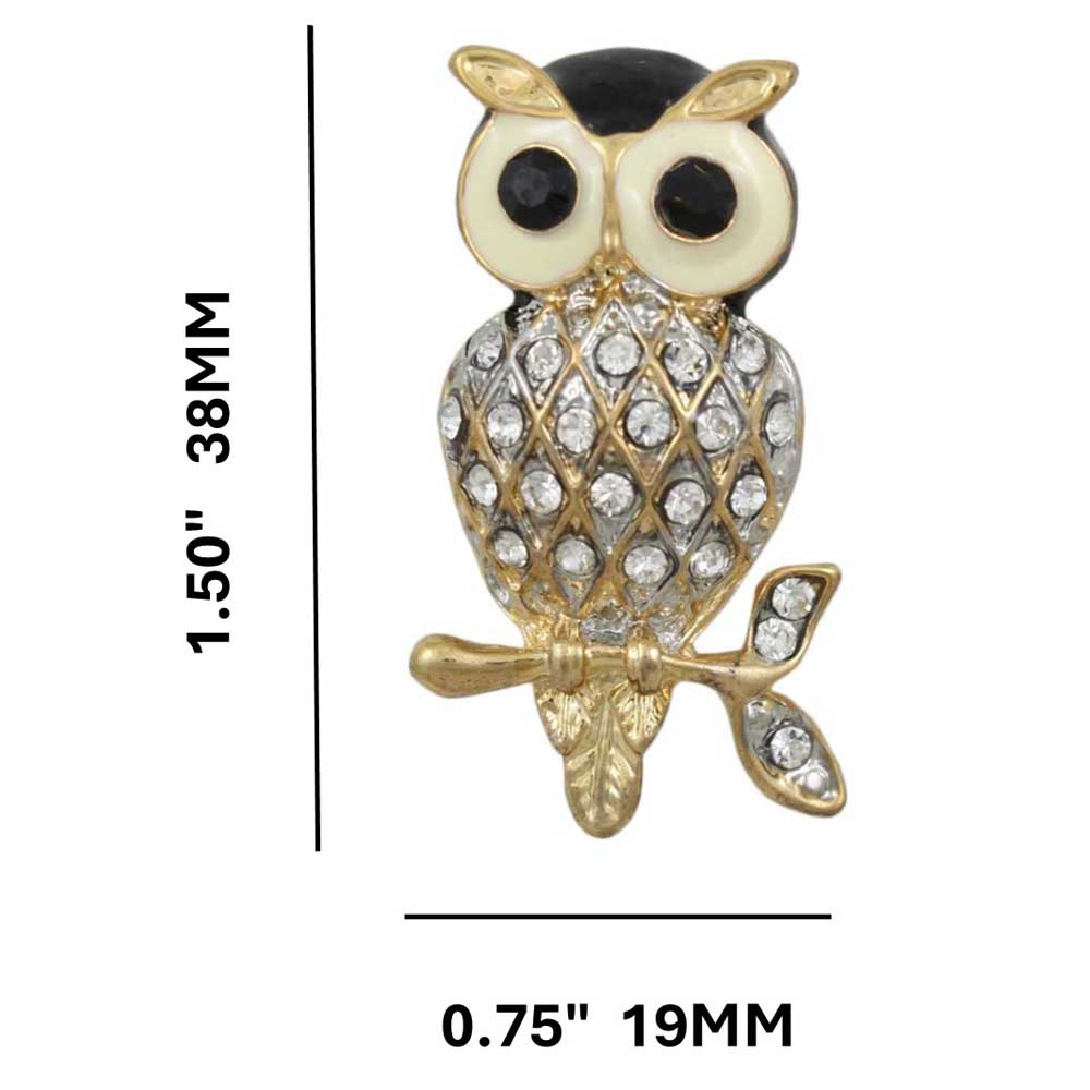 Cream and Black Enamel Harlequin Owl Brooch Pin with measurements - Lilylin Designs