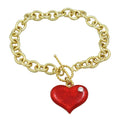 Link Bracelet with Red Enamel and Crystal Heart Charm - PT330B - Lilylin Designs