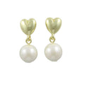 Gold Heart with 8MM White Pearl Pierced Earring - PE143 - Lilylin Designs