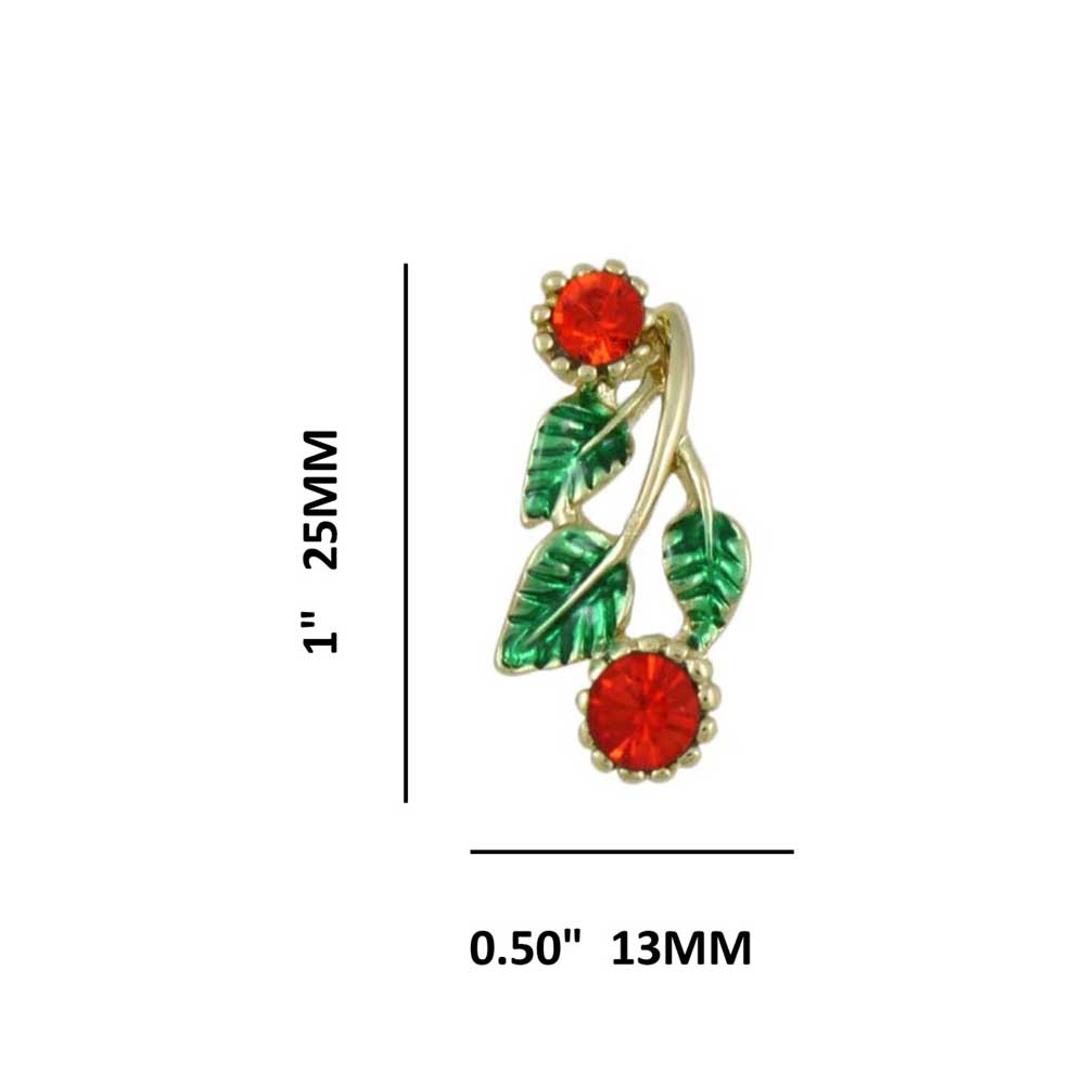 Red Holly Berries with Green Leaves Pierced Earring with measurements - Lilylin Designs
