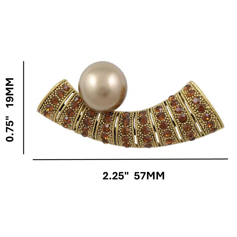 Antique Gold Bar with Brown Crystals and Brown Pearl Brooch Pin with measurements - Lilylin Designs