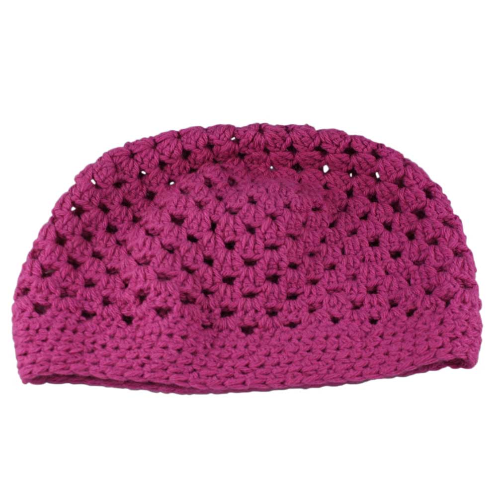 Hot Pink Granny Square Crochet Beanie Hat Med/Large - STXH10 - Lilylin Designs