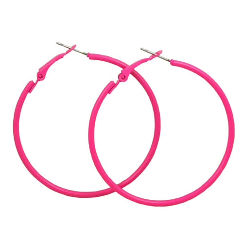 2" Medium Sized Hot Pink Skinny Hoop Pierced Earring - FE220PK - Lilylin Designs