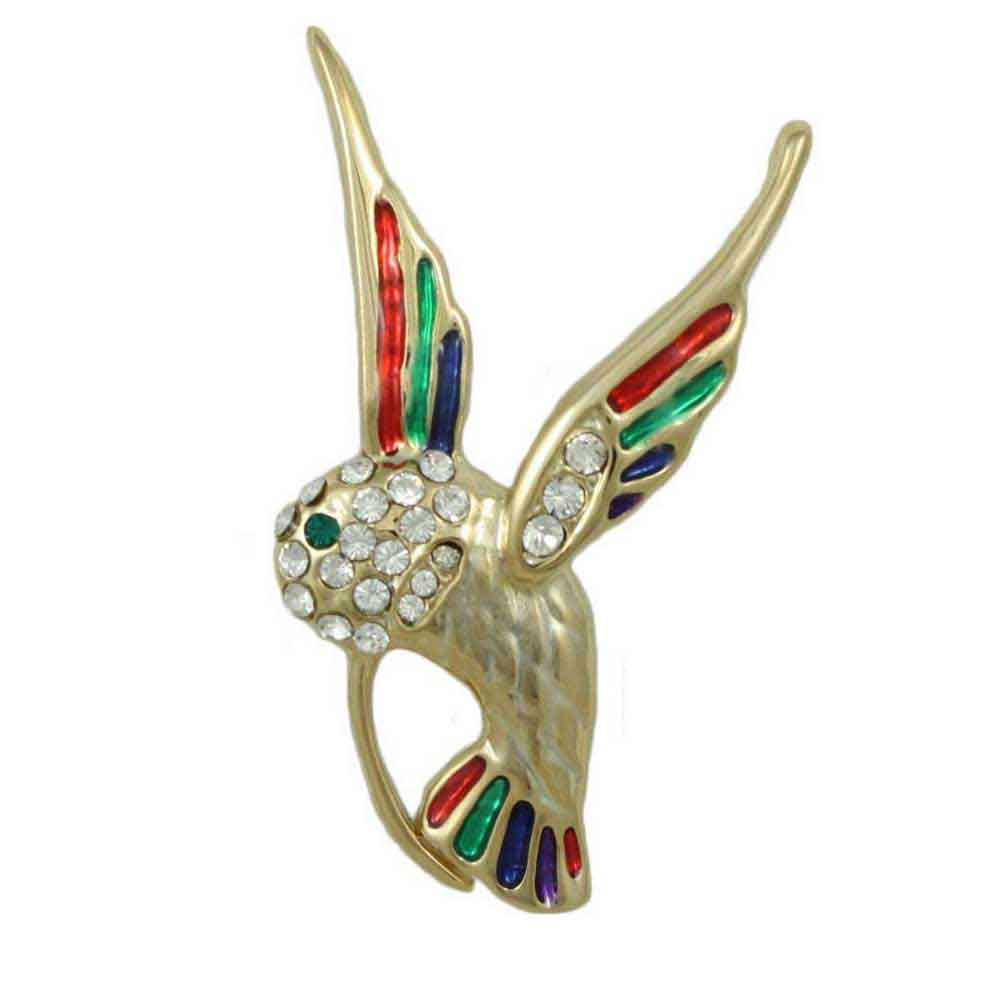 Lilylin Designs Enamel and Crystal Wings Hummingbird Brooch Pin