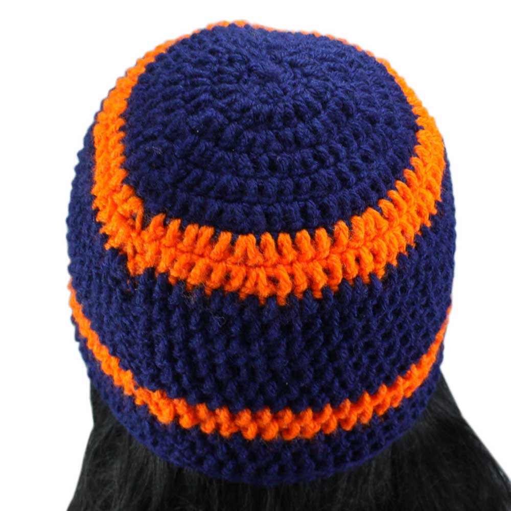 Blue and Orange Crochet Beanie Hat Medium/Large - JMCH03 - Lilylin Designs
