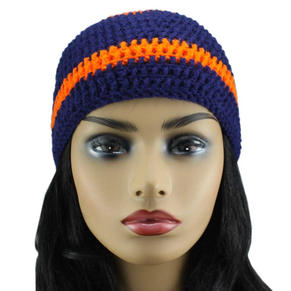 Blue and Orange Crochet Beanie Hat Medium/Large - JMCH03 - Lilylin Designs