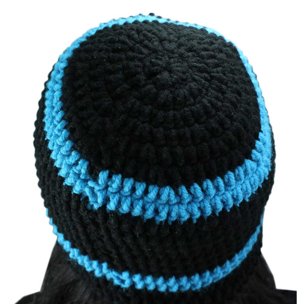 Black and Blue Crochet Beanie Hat Medium/Large - JMCH04 - Lilylin Designs