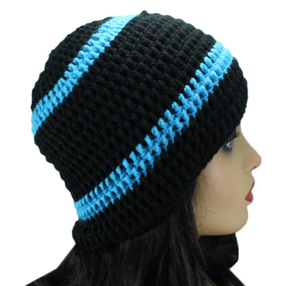 Black and Blue Crochet Beanie Hat Medium/Large - JMCH04 - Lilylin Designs