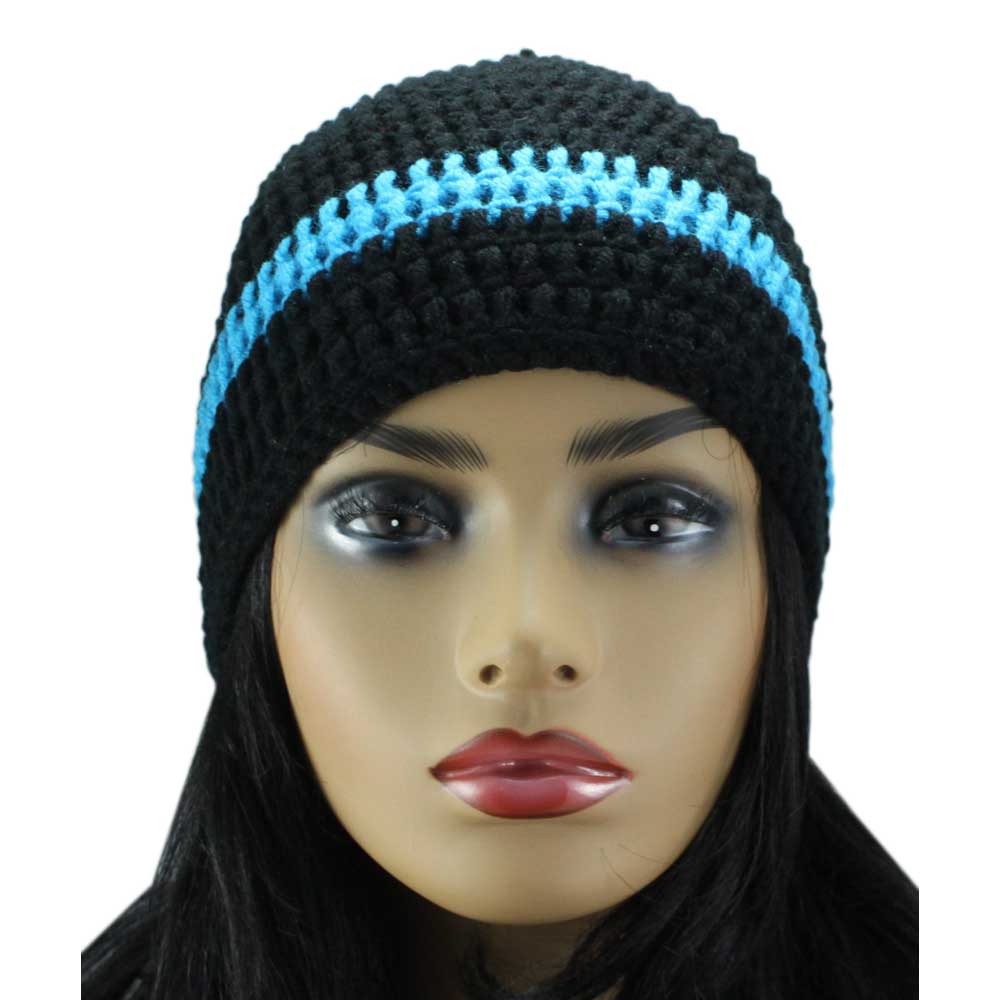 Black and Blue Crochet Beanie Hat Medium/Large - JMCH04 - Lilylin Designs