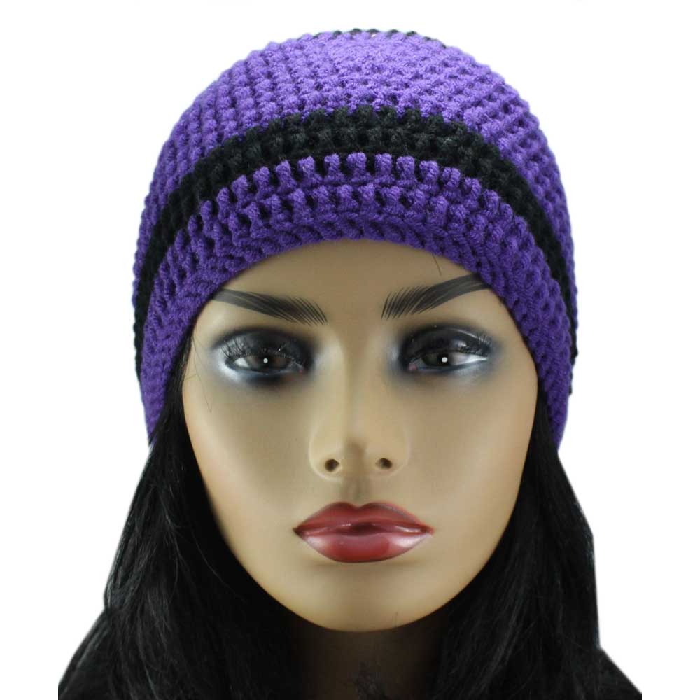 Purple and Black Crochet Beanie Hat Medium/Large - JMCH05 - Lilylin Designs