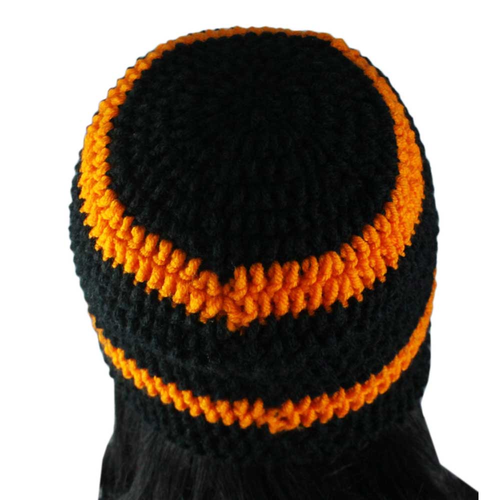 Black and Orange Crochet Beanie Hat Medium/Large - JMCH07 - Lilylin Designs