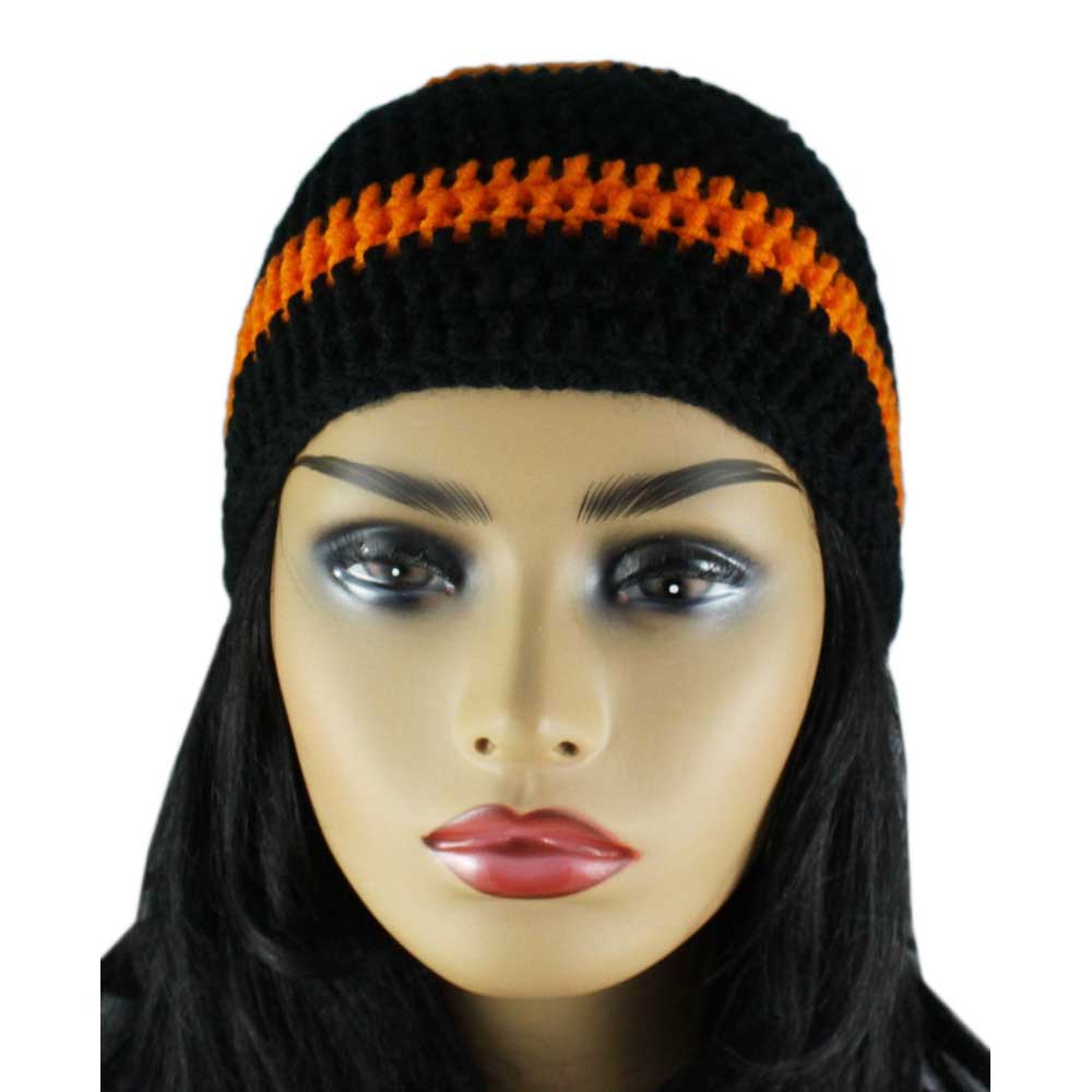 Black and Orange Crochet Beanie Hat Medium/Large - JMCH07 - Lilylin Designs