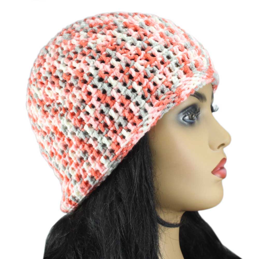 Orange and Gray Crochet Beanie Hat Medium/Large - JMCH13ML - Lilylin Designs