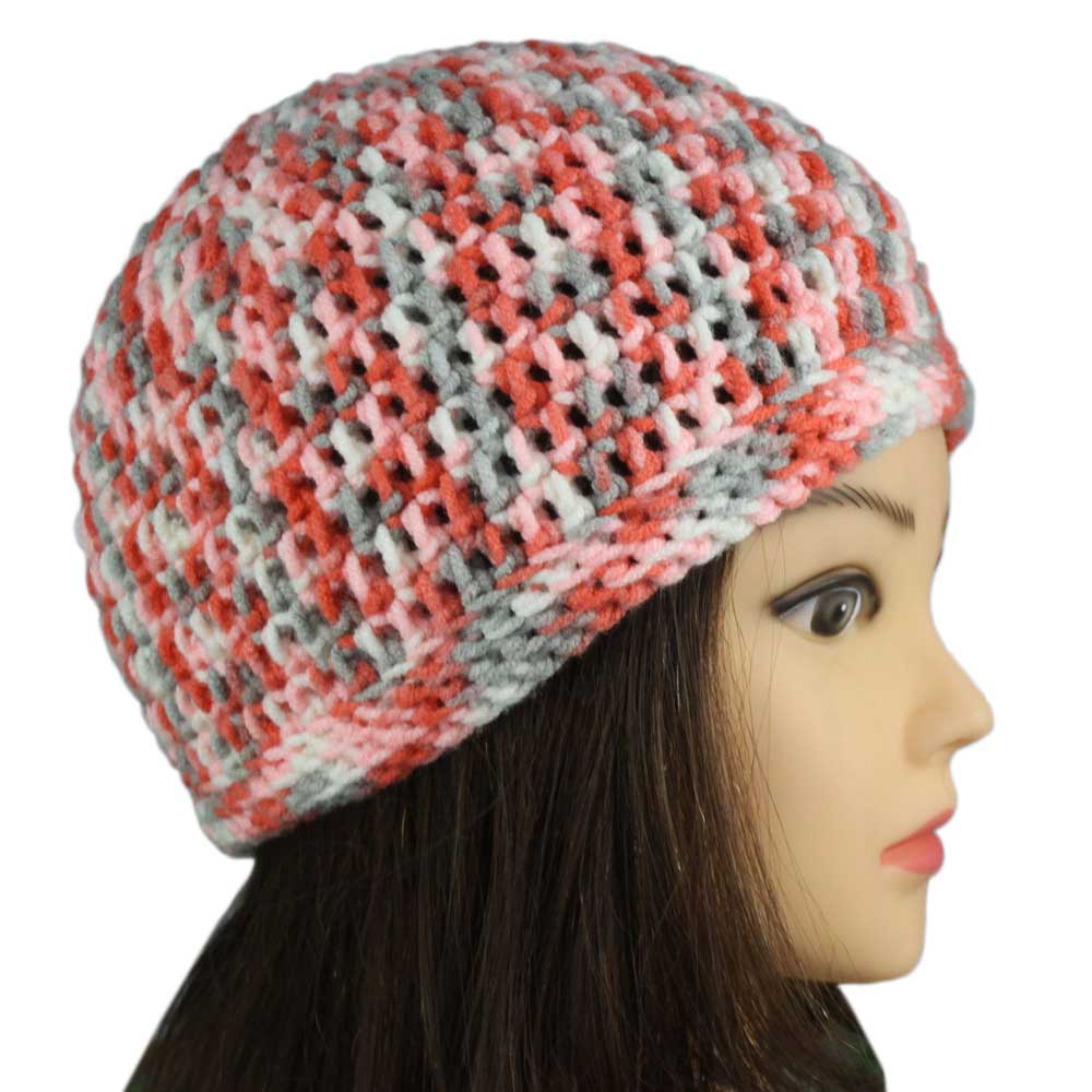 Lilylin Designs Orange Pink Gray White Small/Medium Crochet Beanie Hat-side