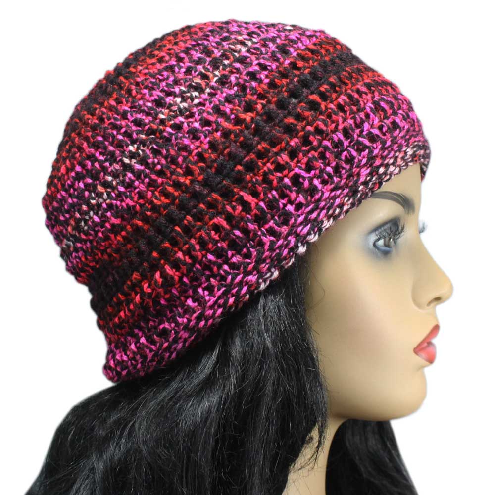 Pink and Red Crochet Beanie Hat Medium/Large - JMCH15 - Lilylin Designs