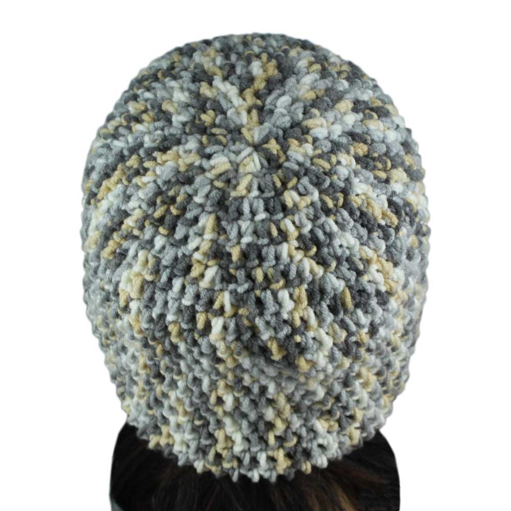Gray White Yellow Crochet Beanie Hat Medium/Large - JMCH16ML - Lilylin Designs