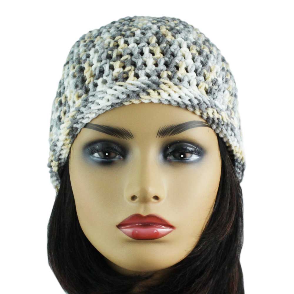 Gray White Yellow Crochet Beanie Hat Medium/Large - JMCH16ML - Lilylin Designs