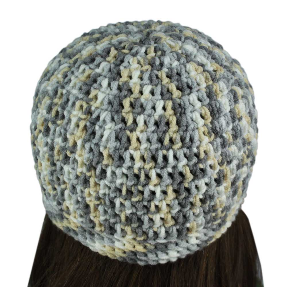 Gray White Yellow Crochet Beanie Hat Small/Medium - JMCH16SM - Lilylin Designs