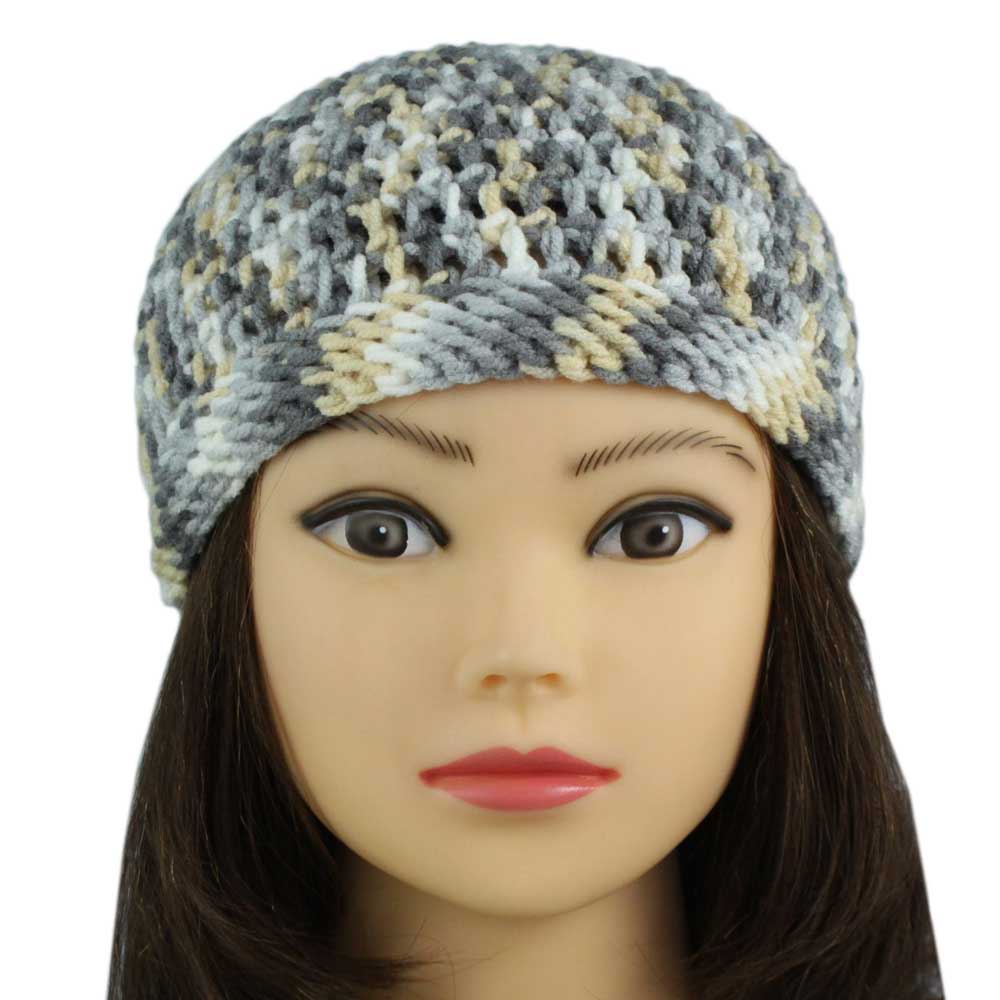 Gray White Yellow Crochet Beanie Hat Small/Medium - JMCH16SM - Lilylin Designs
